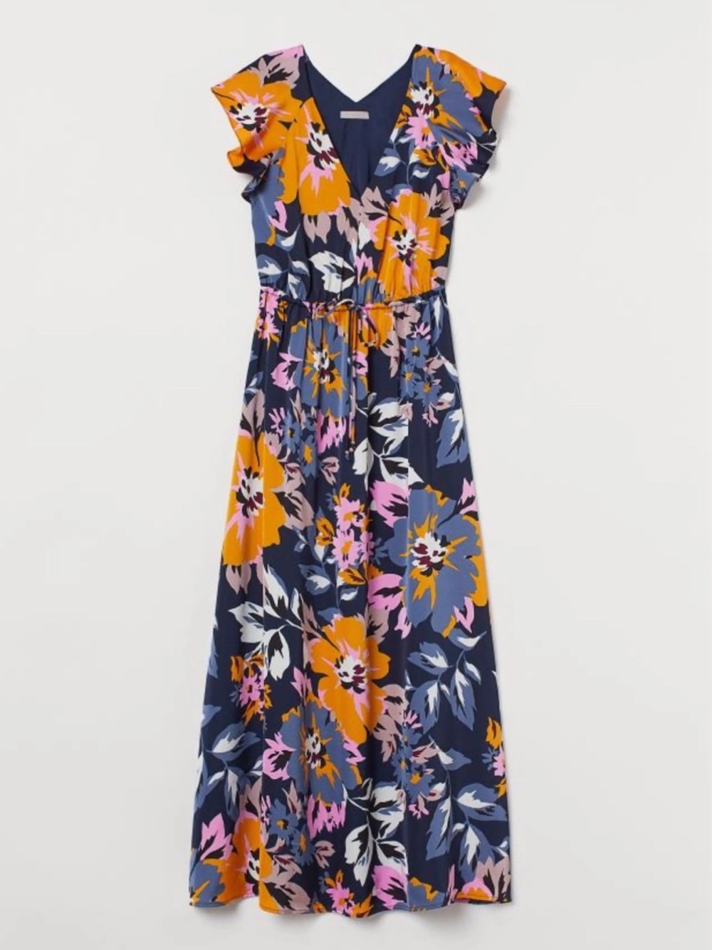 H&M Floral Satin V-Neck Maxi Dress Size Small